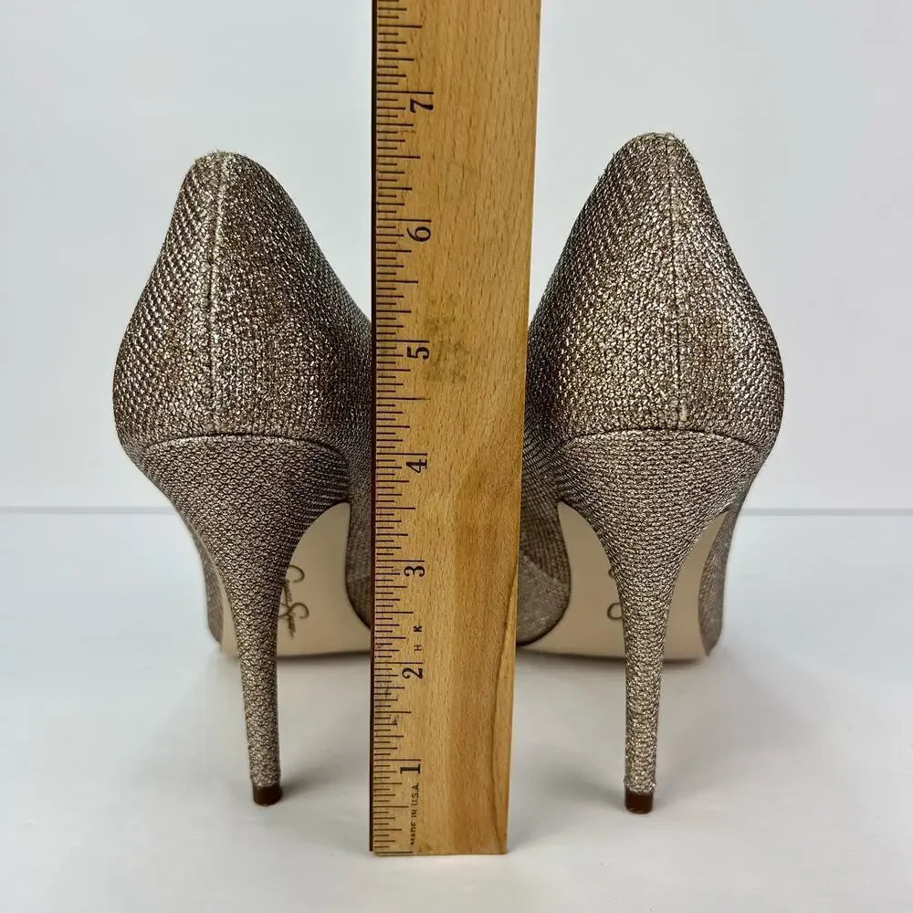 EUC Jessica Simpson Oravia 9 Shimmer Glitter Sparkle Gold Pump Heel Pointed Toe